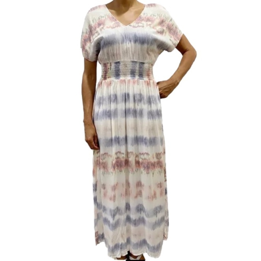 BEBOP Be You Be Free Maxi Dress Dolman Sleeve Pastel Tie Dye Women Size L